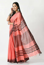 Mominos Fashion Moeza Gajari Pink Bhagalpuri Handloom Silk Black Temple Border Saree with unstitched Blouse piece | Grocsy