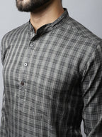 Even Apparels Brown Color Cotton Checked Men's Kurta With Band Collar (CHK1157) | Grocsy