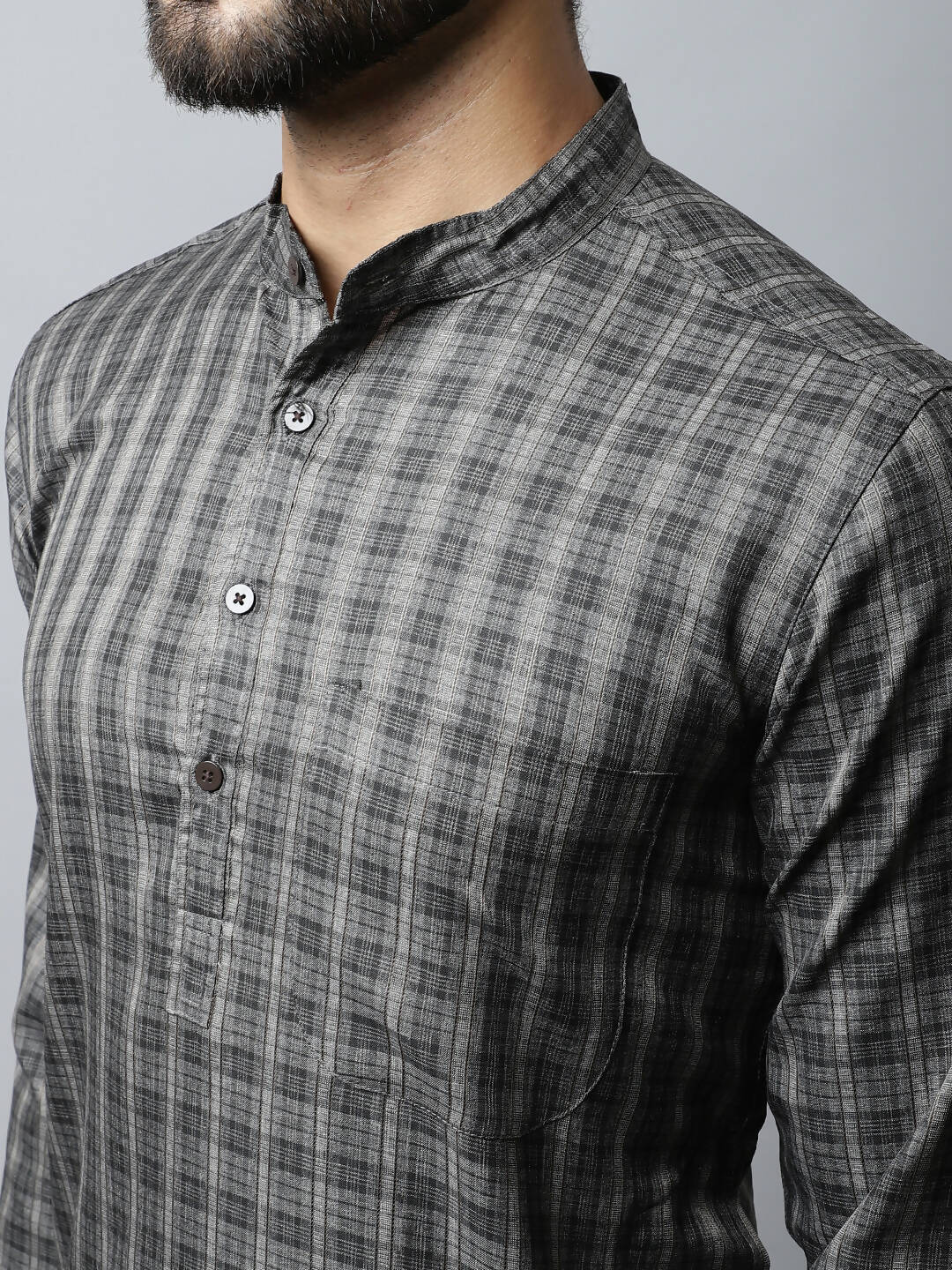 Even Apparels Brown Color Cotton Checked Men's Kurta With Band Collar (CHK1157) | Grocsy