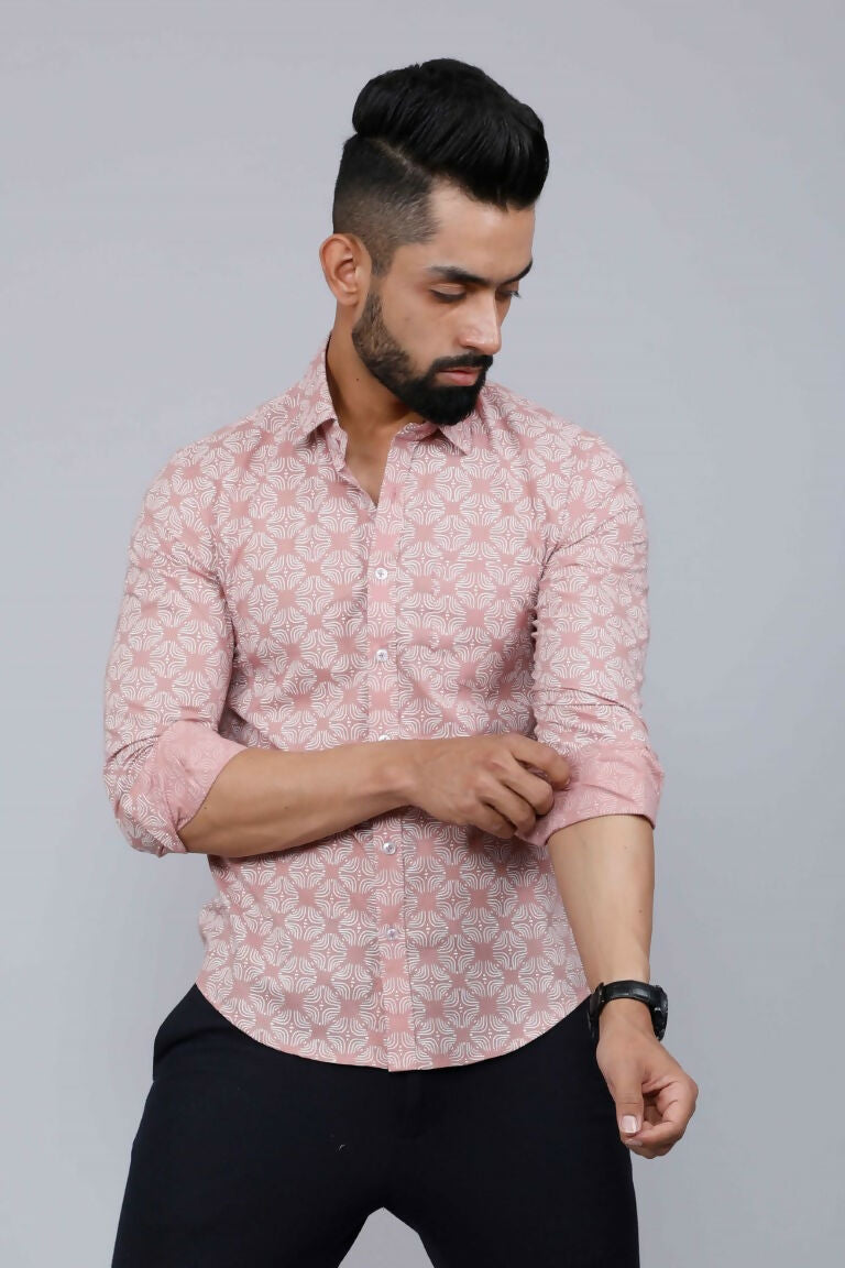 Miravan Men's Pink Pure Cotton Floral Print Slim Fit Casual Shirt | Grocsy