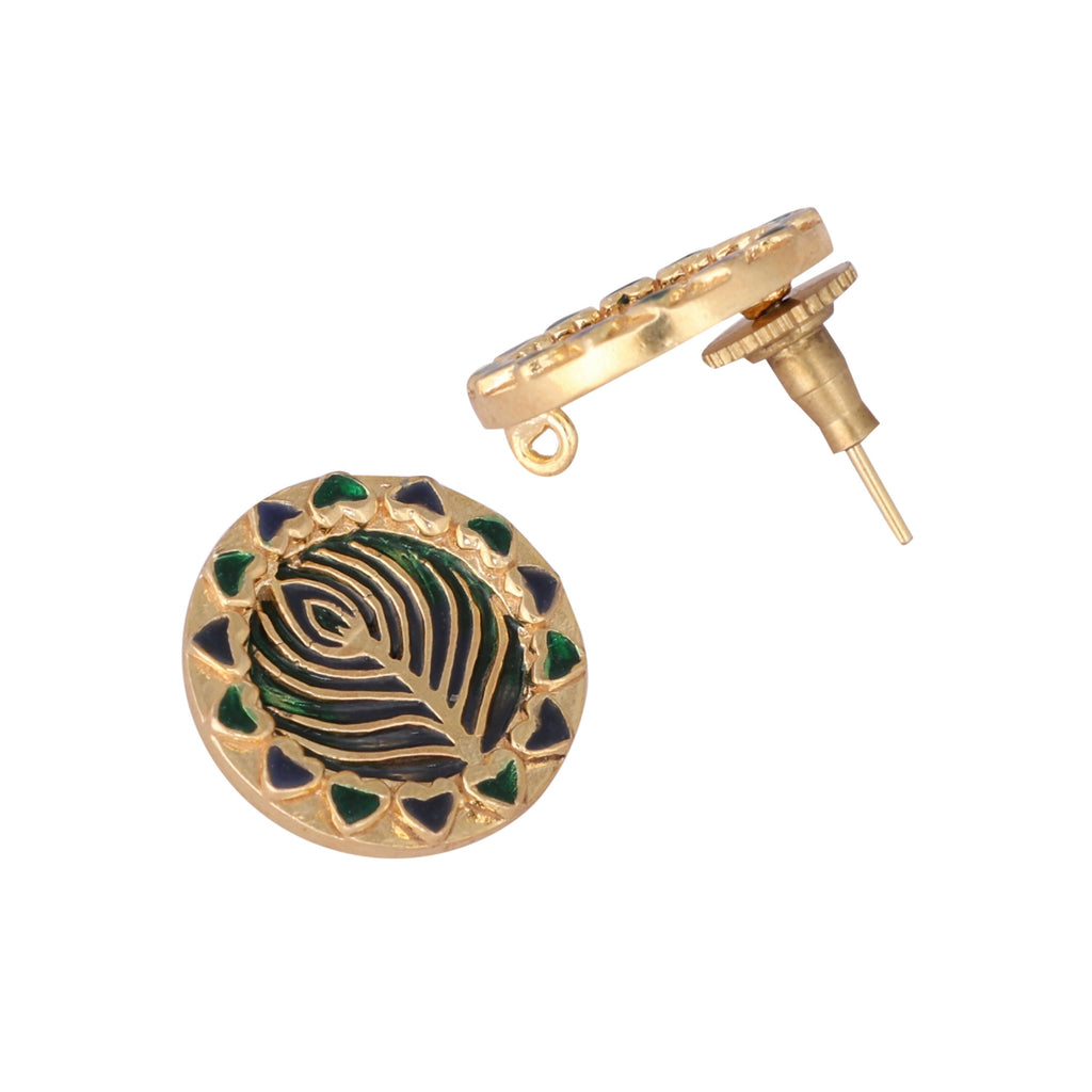 Nuyug 22K Gold Plated Contemporary Round Shaped Enamel Studs | Grocsy