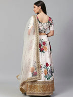 Tulsi Art Off-White & Red Printed Semi-Stitched Myntra Lehenga & Unstitched Blouse With Dupatta | Grocsy