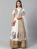Tulsi Art Off-White & Red Printed Semi-Stitched Myntra Lehenga & Unstitched Blouse With Dupatta | Grocsy