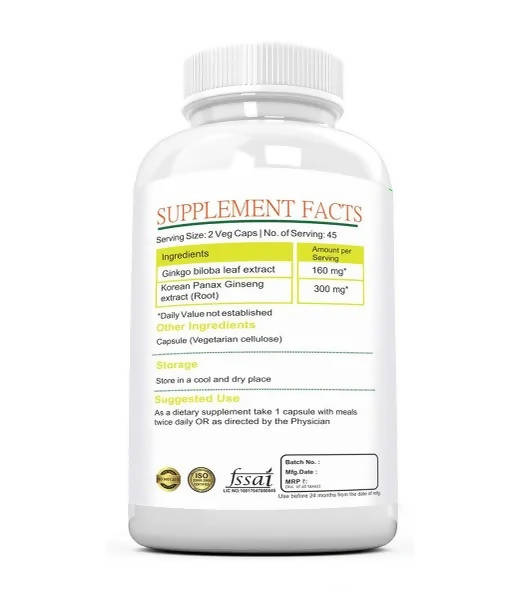 Ramini Bio Nutrition Ginkgo Biloba With Ginseng 500mg Veg Capsules | Grocsy