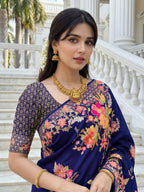Aastha Fashion Royal Blue Premium Russian Silk Designer Floral Position Print Saree | Grocsy