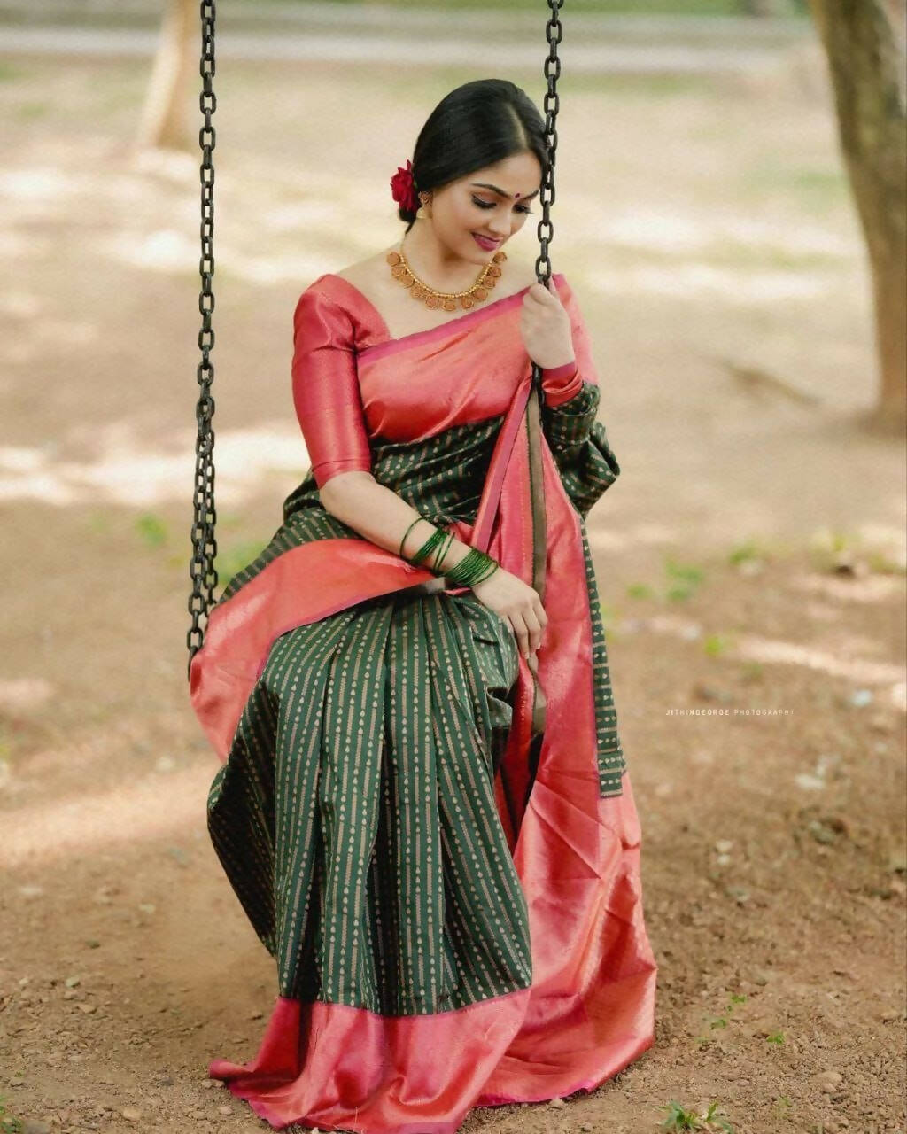 DEIANA'S Beautiful Designer Golden zari Soft Lichi Silk Saree - Green | Grocsy