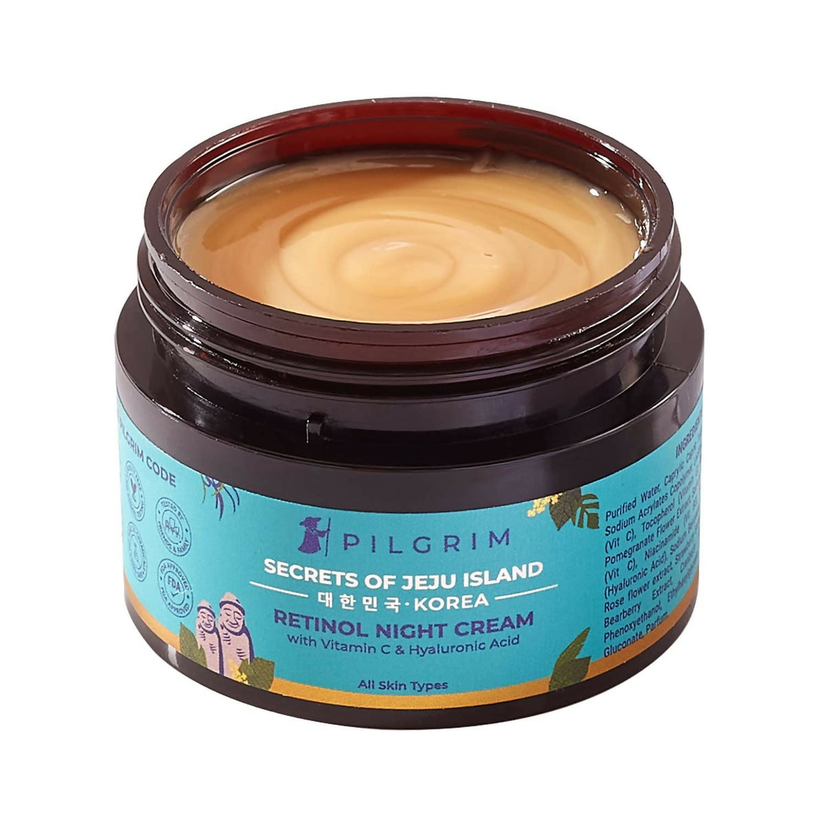 Pilgrim Korean Retinol Anti Aging Night Cream with Hyaluronic Acid & Vitamin C For Young, Wrinkle-free & Radiant Skin | Grocsy