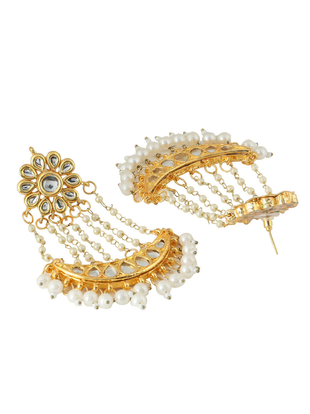 NVR Women Gold-Polished Kundan Chandbali Earrings | Grocsy