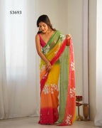 Yellow Georgette Pedding Color, Embroidery Work Party Wear Saree - Erisha | Grocsy