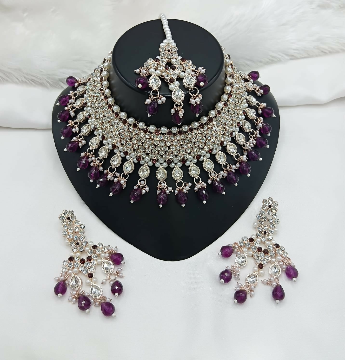 Joban Fashion Women Purple Stone Work Necklace Set | Grocsy