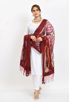 Mominos Fashion Moeza Women's Orgenza Multi Thread Mirror Work Maroon Dupatta | Grocsy