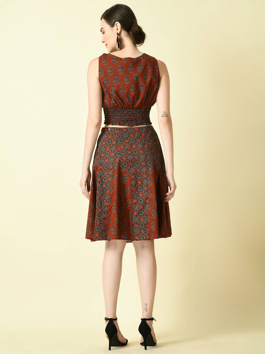 Myshka Women's Rust Ethnic Motifs Printed Top | Grocsy