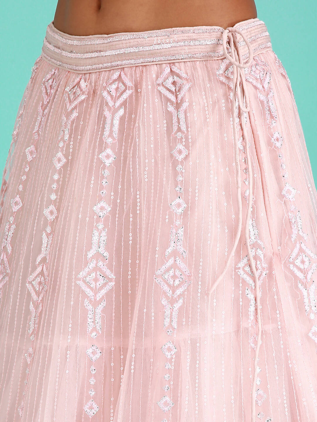 House of Panchhi Peach Net Gotapatti Work Lehenga & Blouse, Dupatta | Grocsy