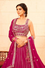 Pink Faux Georgette Embroidery sequence work Lehenga Choli with Dupatta - Dhvani | Grocsy