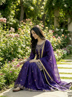 Teeya Creation Purple Gimmy Silk Designer Embroidery Work Wedding Wear Palazzo Pair | Grocsy