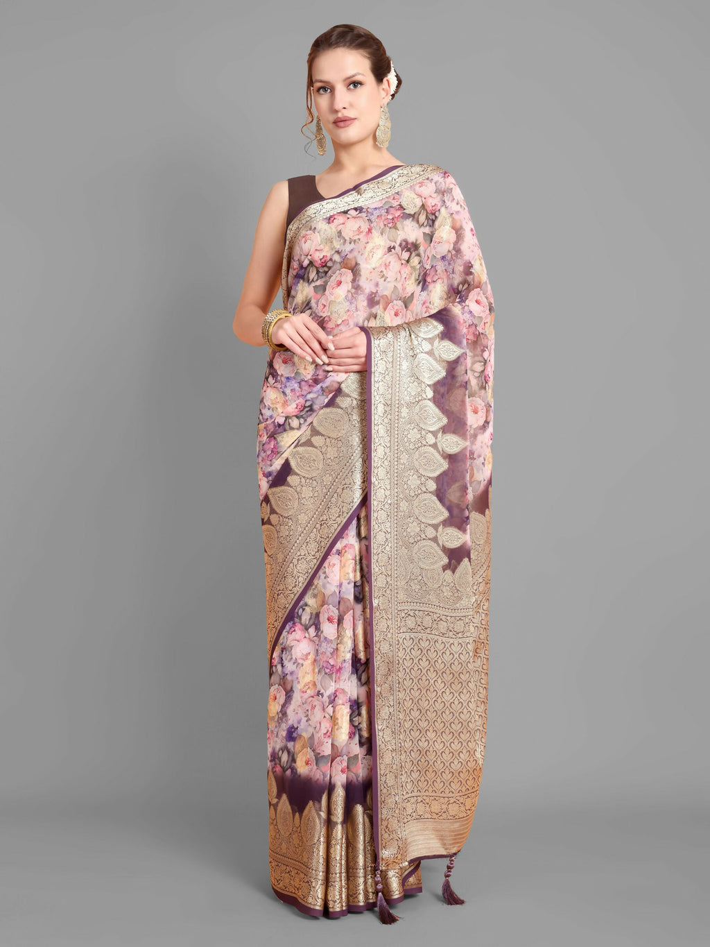 Vamsee Bindu Purple Georgette Saree | Grocsy
