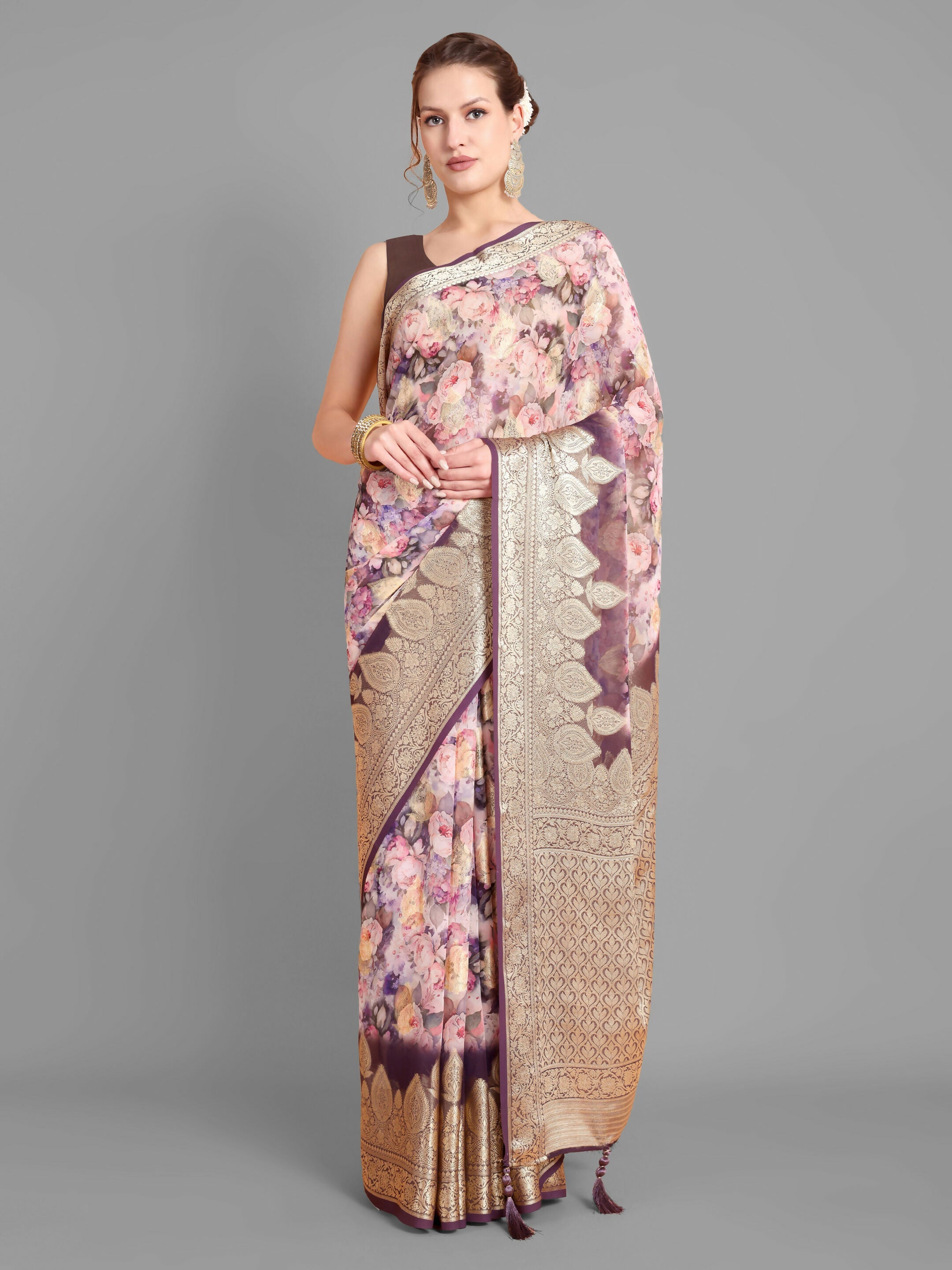 Vamsee Bindu Purple Georgette Saree | Grocsy