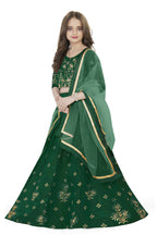 Dwiden Green Rohini Tafetta Sattin Semi-Stitched Girl's Lehenga Choli | Grocsy