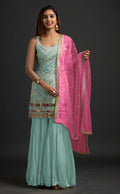 Anaita Sky Blue Georgette Suit with Embroidered Thread & Sequence Work | Grocsy