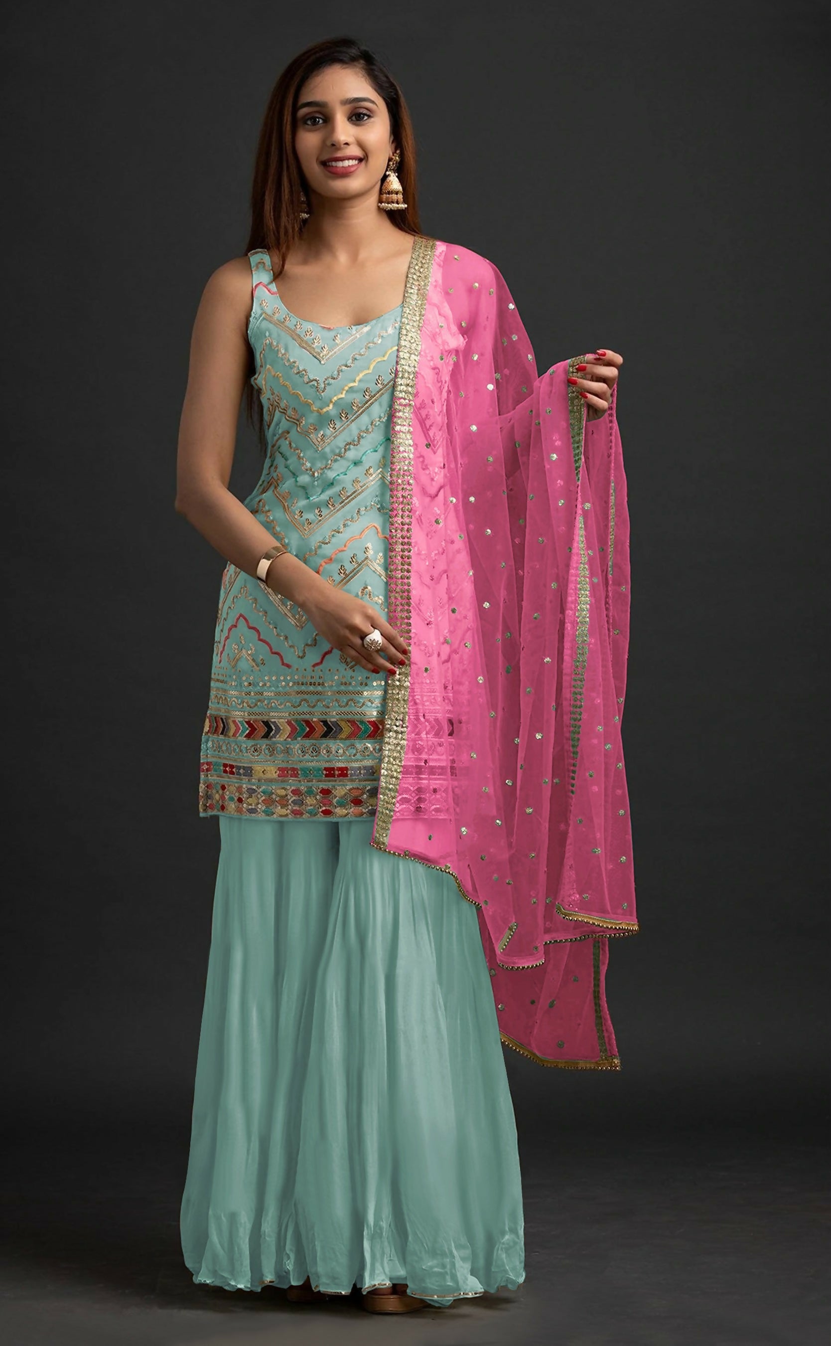 Anaita Sky Blue Georgette Suit with Embroidered Thread & Sequence Work | Grocsy