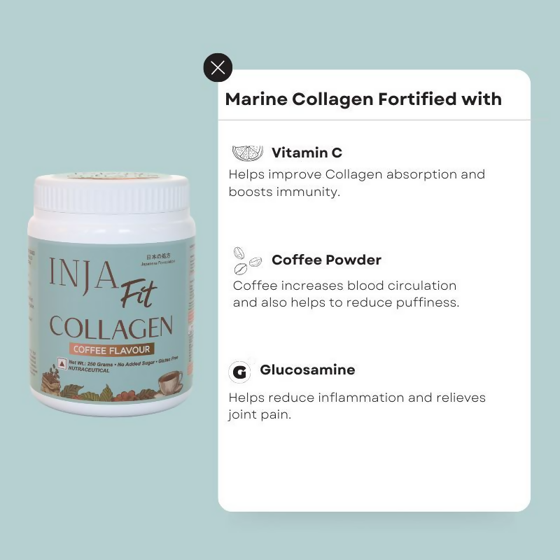 Inja Fit Marine Collagen For Skin Joints And Muscles With Vit C & Glucosamine - Coffee Flavour | Grocsy