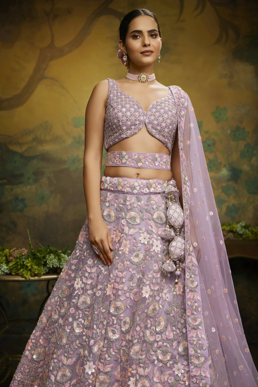 House of Panchhi Mauve Net Multi Sequins with heavy Zarkan embroidery Lehenga choli & Dupatta | Grocsy
