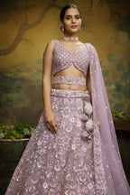 House of Panchhi Mauve Net Multi Sequins with heavy Zarkan embroidery Lehenga choli & Dupatta | Grocsy