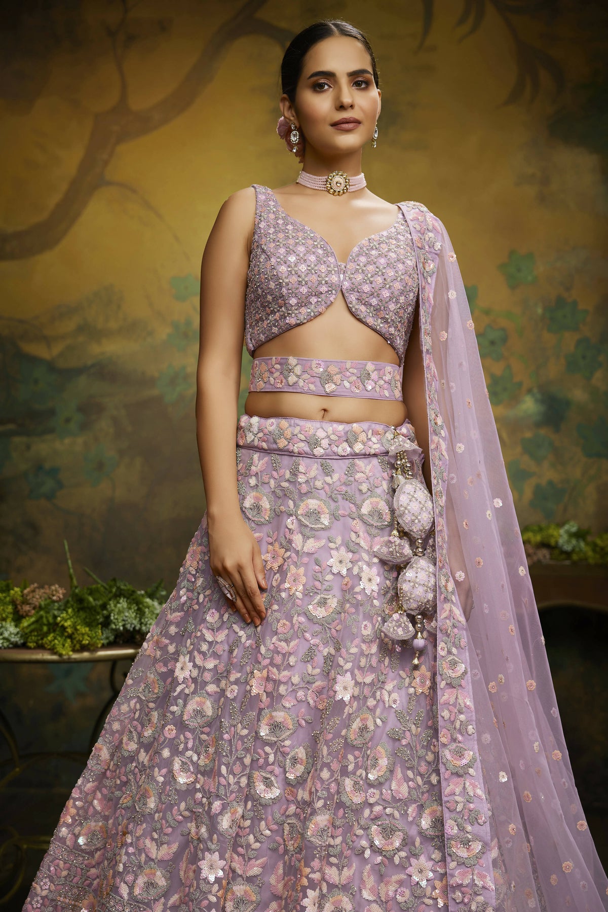House of Panchhi Mauve Net Multi Sequins with heavy Zarkan embroidery Lehenga choli & Dupatta | Grocsy