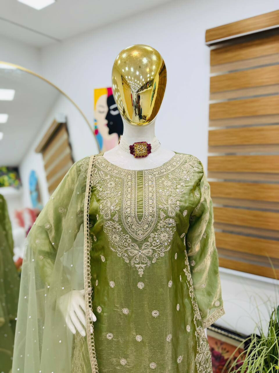 Teeya Creation New Trendy Womens Wedding Wear Kurta Palazzo Set - Light-Green | Grocsy