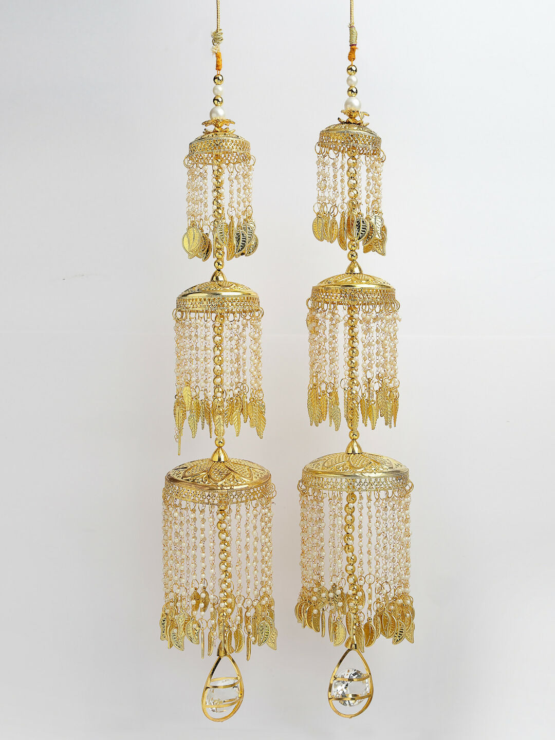 NVR Women's Pack Of 2 Gold-Polished & White Pearl Beaded Bridal Layered Heavy Kaleera Sets | Grocsy