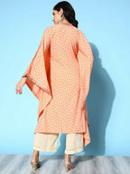 Ahalyaa Women's Peach Crepe Printed Kaftan Kurta | Grocsy