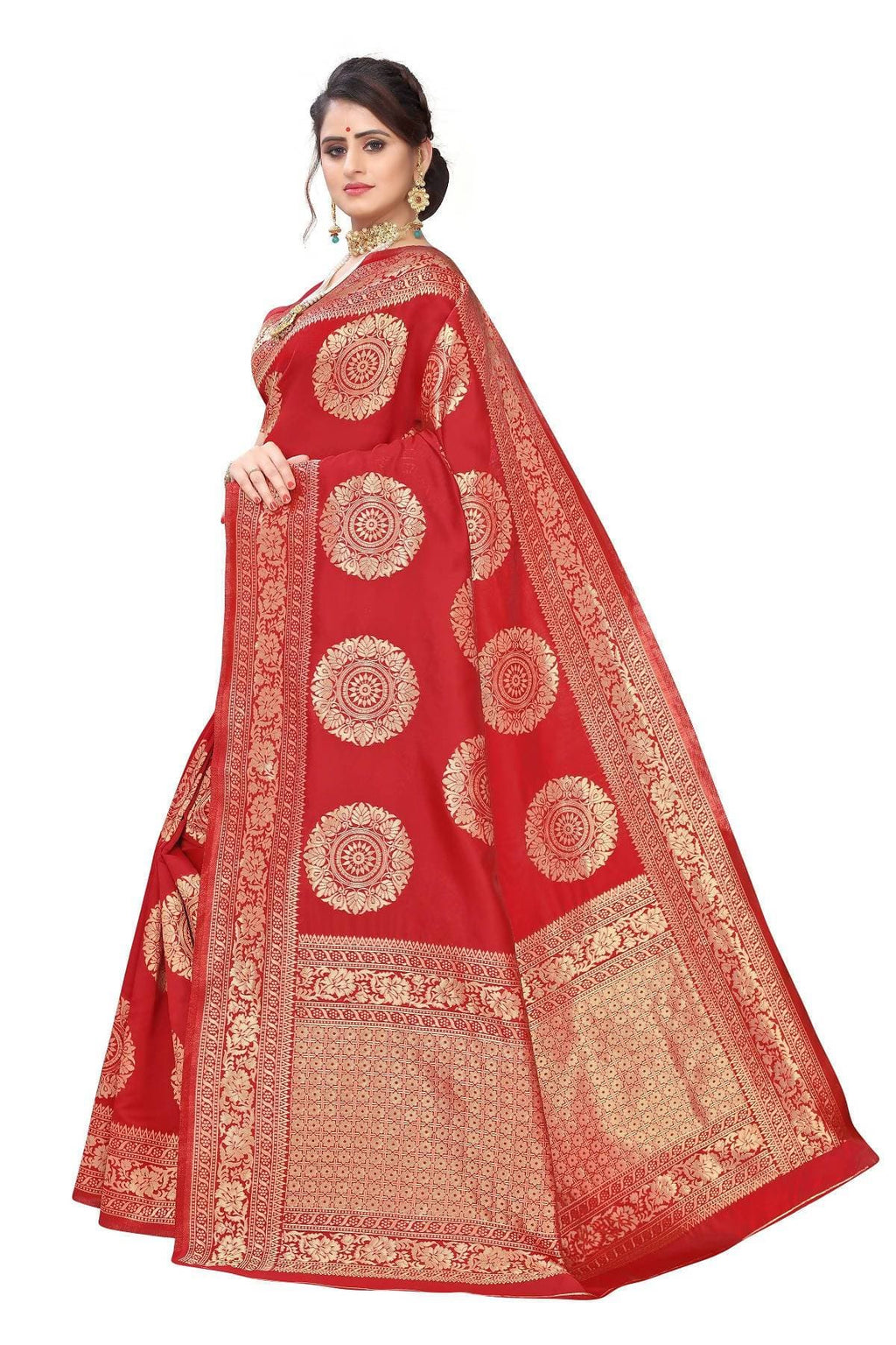 Vamika Latest Banarasi Jacquard Weaving Red Saree | Grocsy