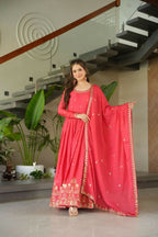 Vastranavya Gajri Chinnon with Embroidery Zari Sequins Work Gown | Grocsy