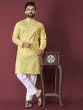 Anaita Yellow Solid Soft Jacquard Silk Straight Kurta | Grocsy