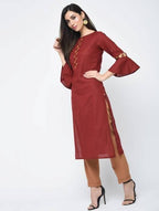 Aniyah Cotton Criss Cross Bell Sleeves Straight Kurta In Maroon (AN-101B) | Grocsy