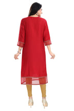 Snehal Creations Mighty Red Art Silk Designer Long Kurti Tunic With Zari Embroidery | Grocsy