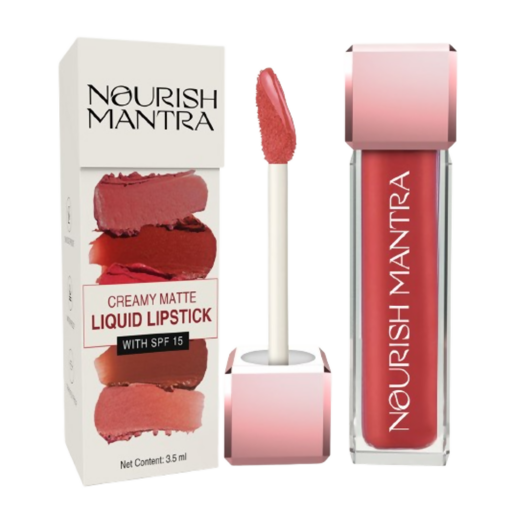 Nourish Mantra Liquid Lipstick Creamy Matte with SPF / Water Proof, Smudge Proof Shade- Khilkhilata Coral | Grocsy