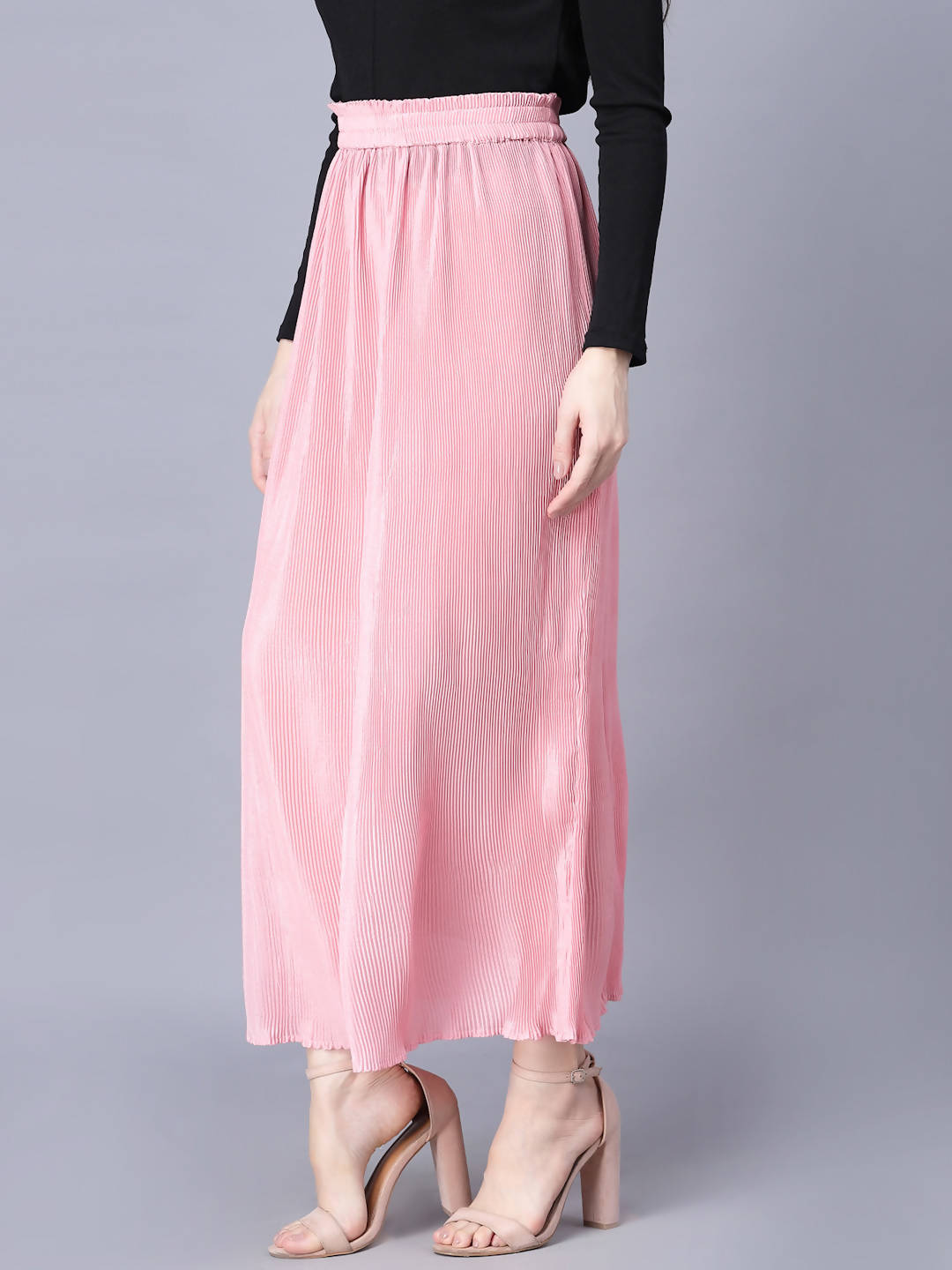 Myshka Chiffon Solid Pink Women Skirt | Grocsy