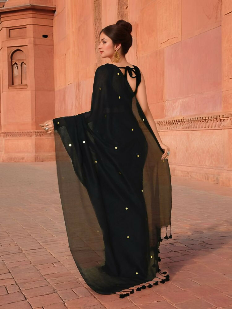 Joban Fashion Women Black Trendy Cotton Saree | Grocsy