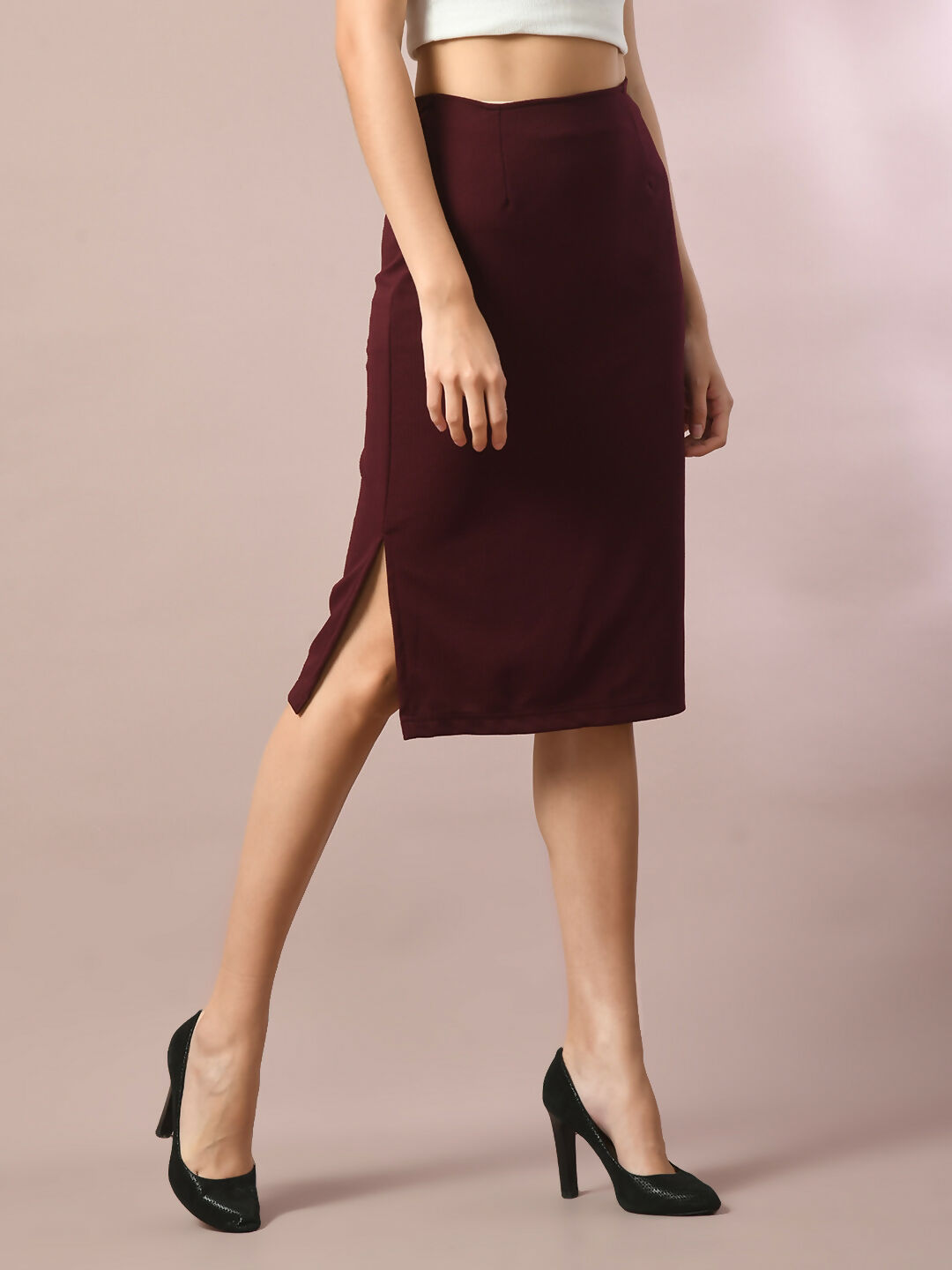 Myshka Women's Brown Solid Knee Length Party Embellished Skirts | Grocsy