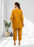 Joban Fashion Yellow Cotton, Linen Embroidered Readymade Cord Set | Grocsy
