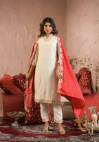 Ethnic Festive Wear Reyon Slub Off White Stitched Suit With Dupatta - Tanisha | Grocsy