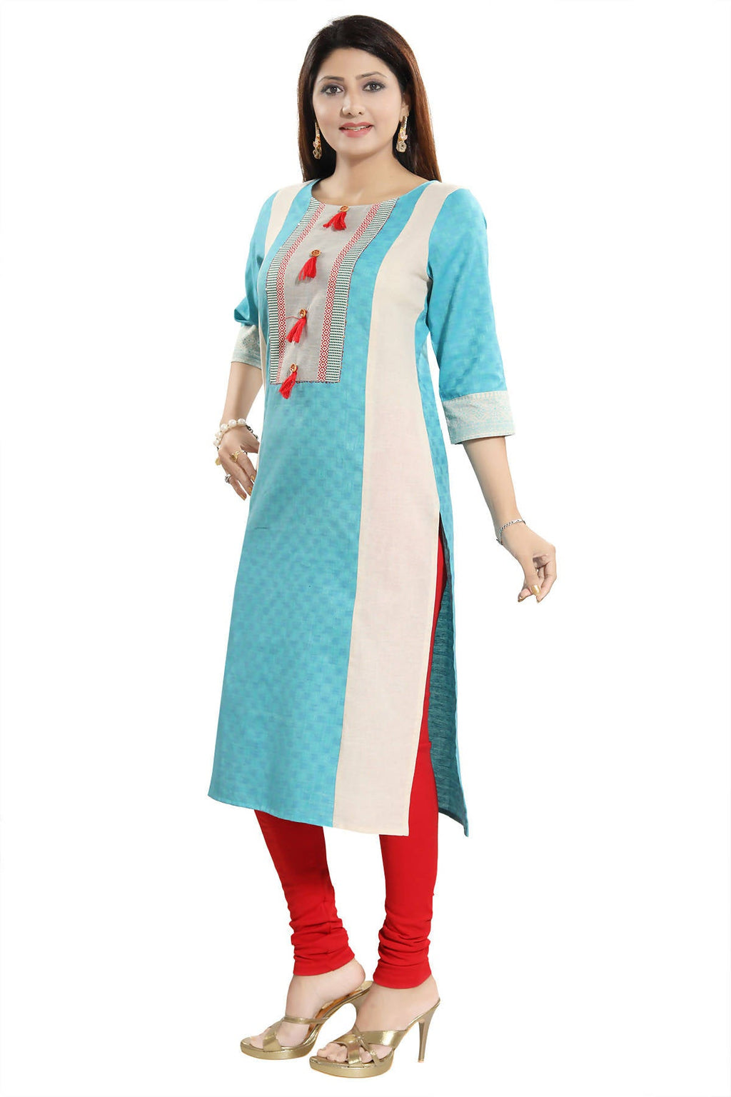 Snehal Creations Tantalising T. Blue Textured Cotton Straight Tunic | Grocsy