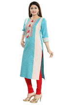 Snehal Creations Tantalising T. Blue Textured Cotton Straight Tunic | Grocsy