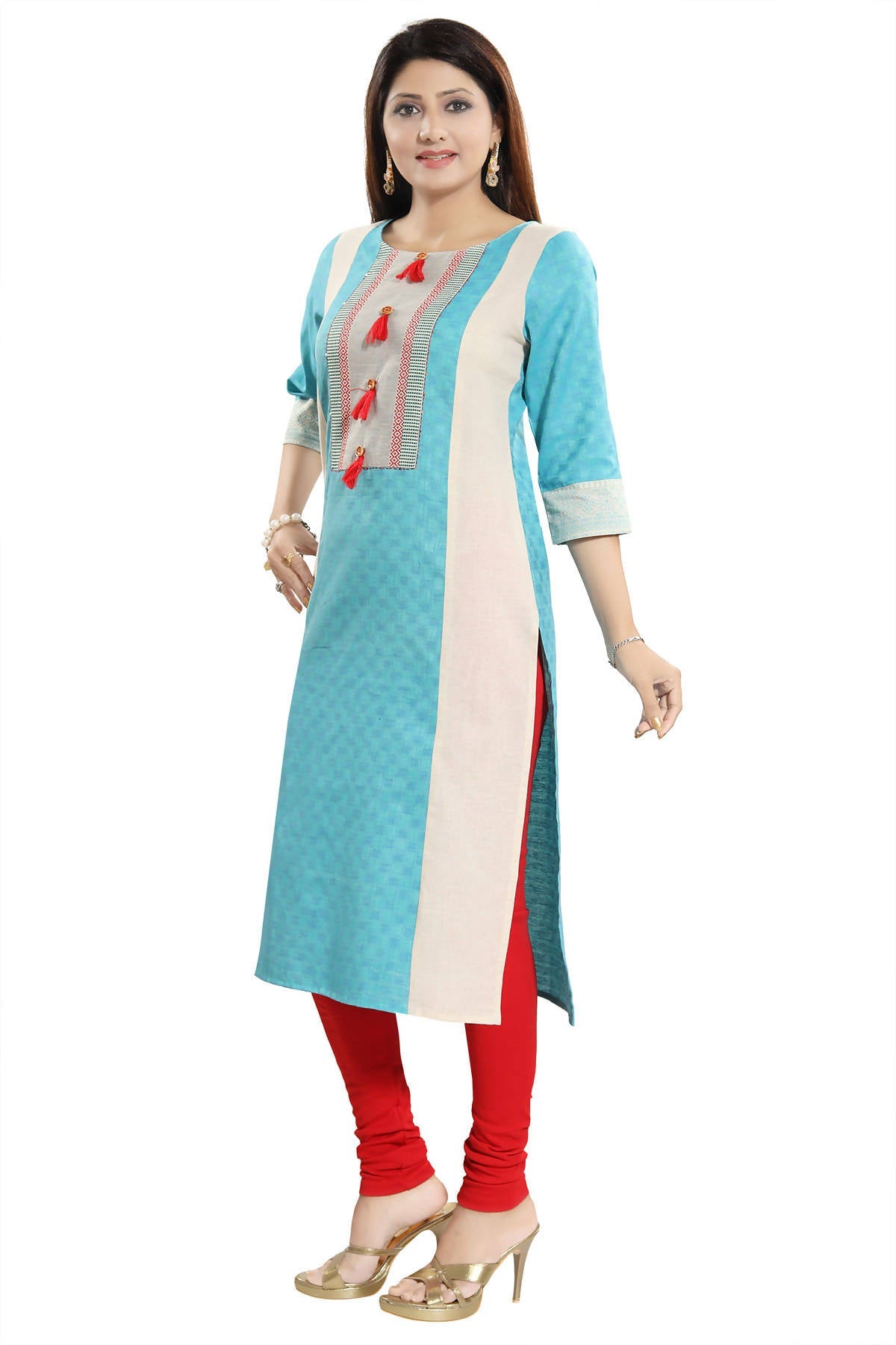 Snehal Creations Tantalising T. Blue Textured Cotton Straight Tunic | Grocsy