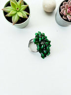Inhanns Rang-E-Roshan Adjustable Ring – Handmade Crystal Statement Ring - Dark Green | Grocsy