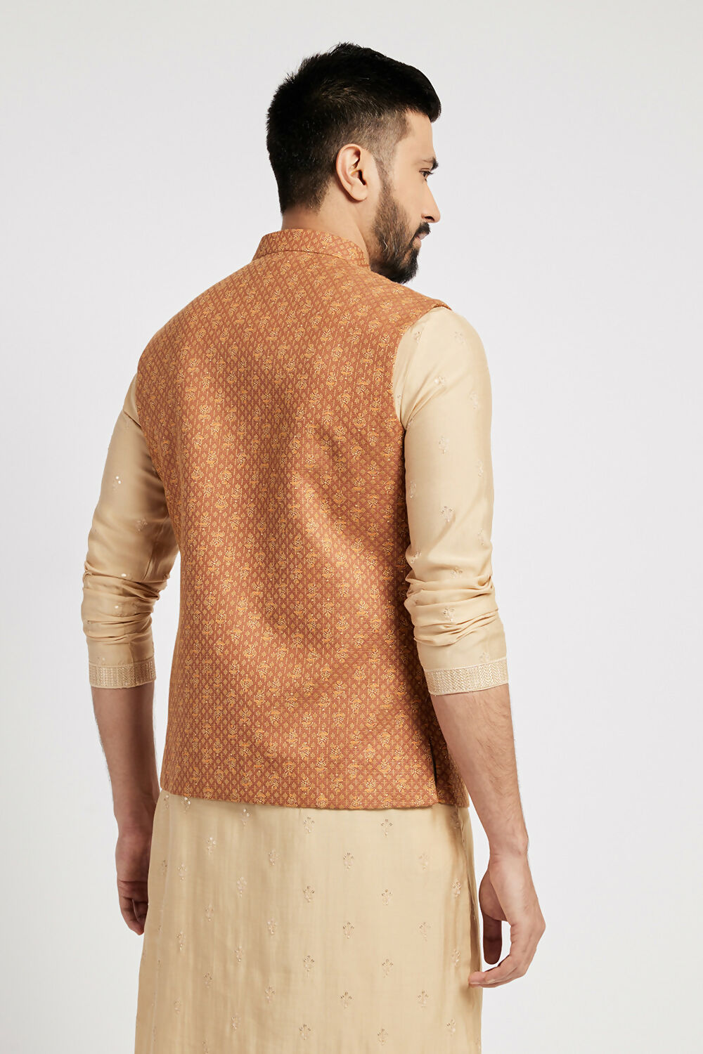 Ethnic India Brown Bundi Men's Jacket Abstract Blended | Grocsy