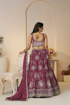 Kesar Fab Dark-Maroon Silk Embroidered Lehenga | Grocsy
