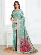 Shree Shyam Fashion Linen Cotton Rama Green Saree | Grocsy