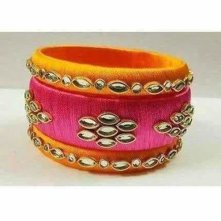 Yellow and Pink Color Bangle Set | Grocsy
